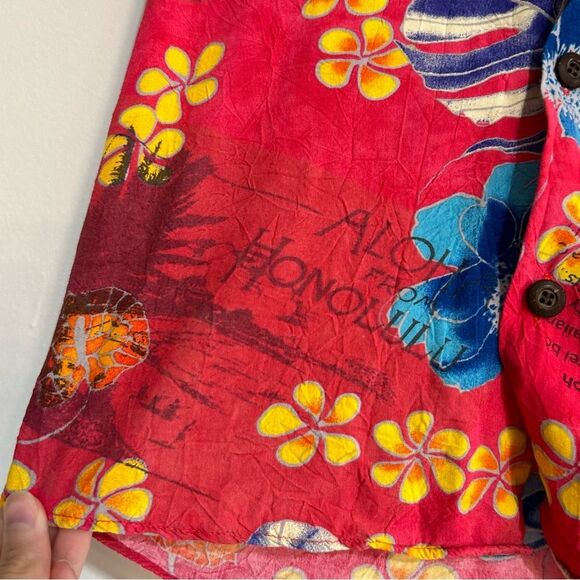 Jams World Men's Aloha Floral Hawaiian Button Front Short Sleeve Shirt Aloha Red - Picture 2 of 10